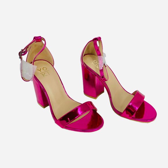 Ankle Strap Metallic Hot Pink Dress Block Heel Sandals Size 6 NEW NWT - Picture 3 of 9